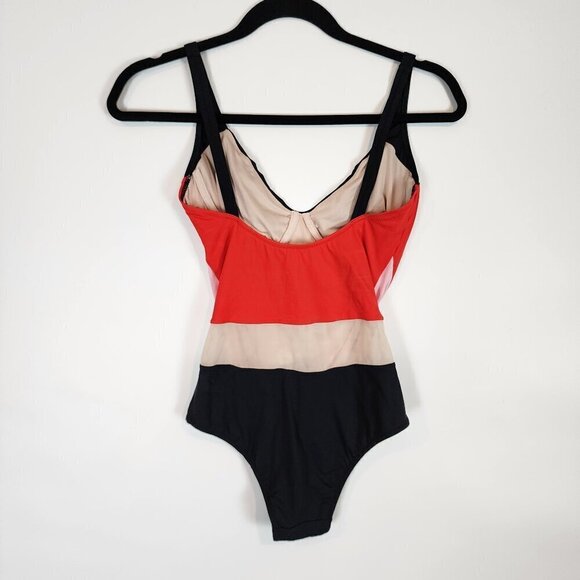 La Perla Underwire One Piece Swimsuit Red Pink Black Mesh Chevron Swimsuit 32C - Picture 5 of 14